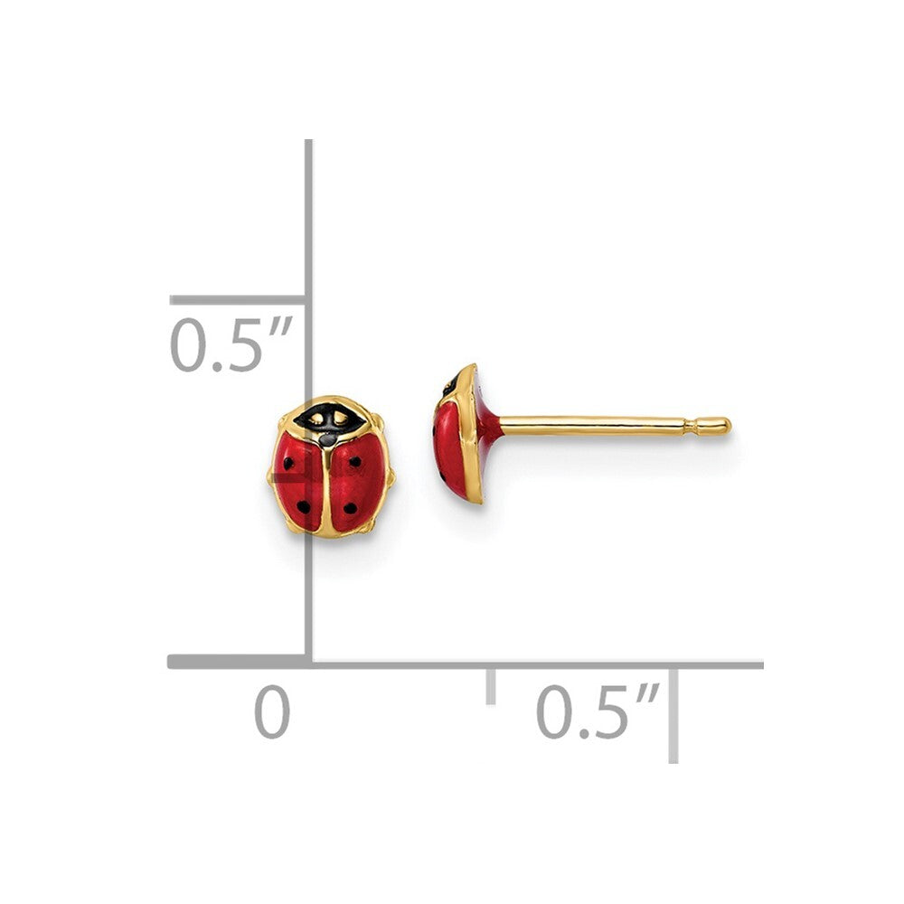 14k Yellow Gold Polished Enameled Small Ladybug Stud Earrings Gift for Women