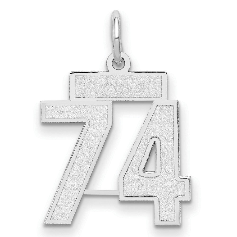 14k White Gold Small Satin Number 74 Charm Pendant for Women