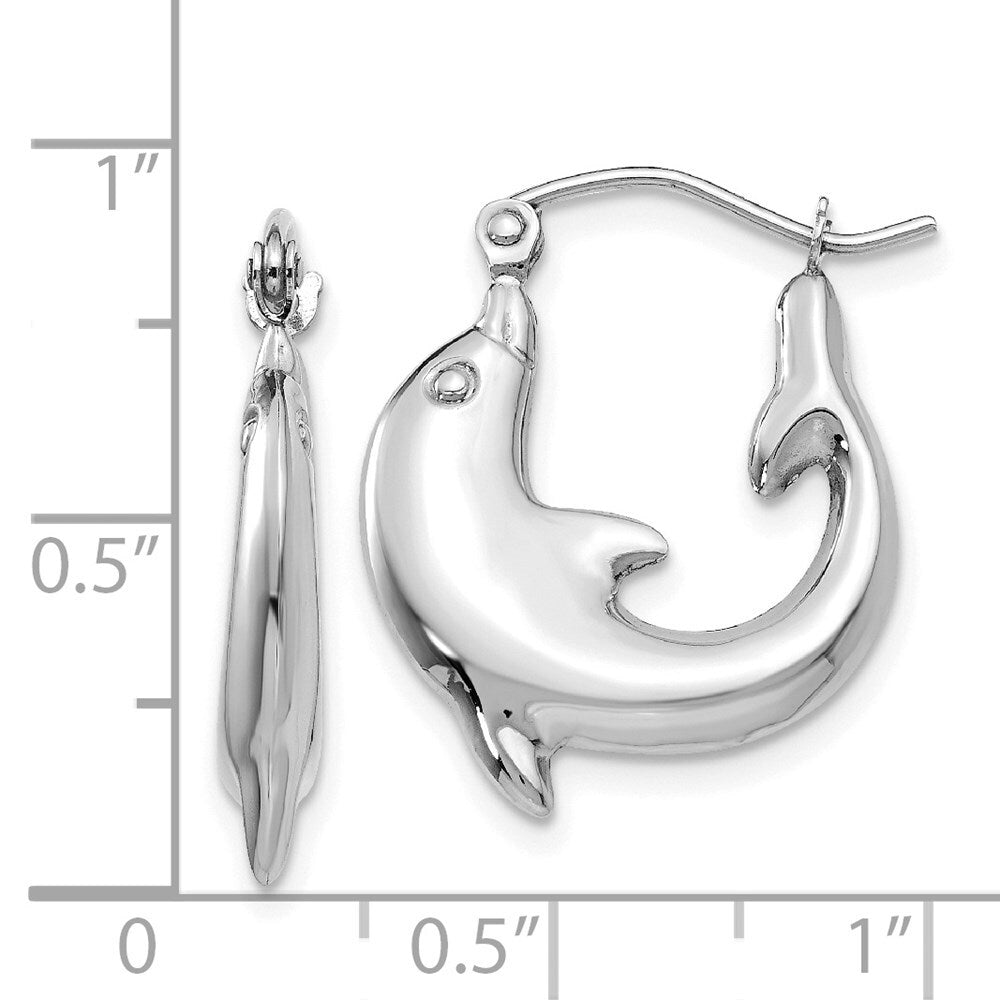 14k White Gold Polished Dolphin Hoop Earrings Gift for Women