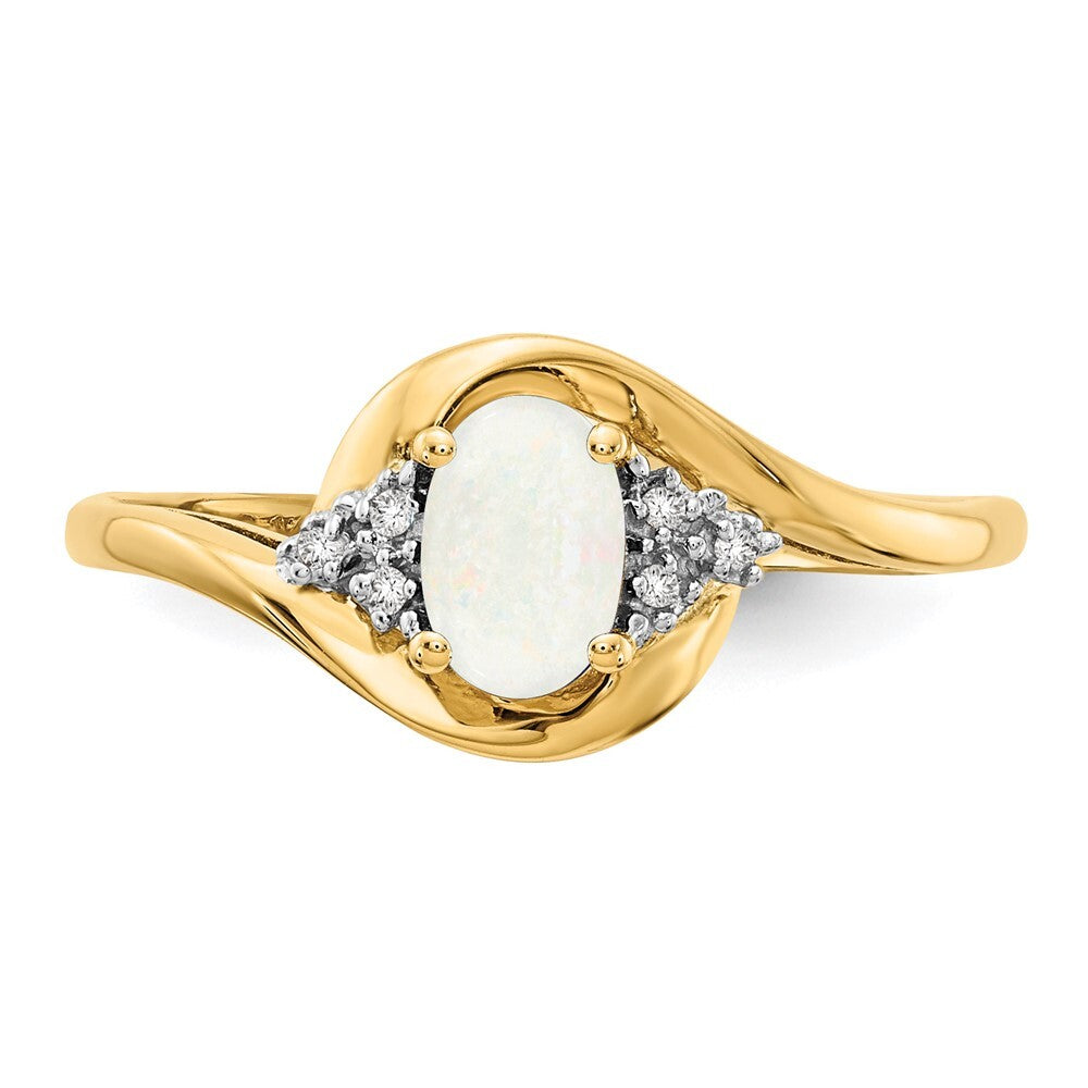 14K Yellow Gold Opal and Diamond Ring