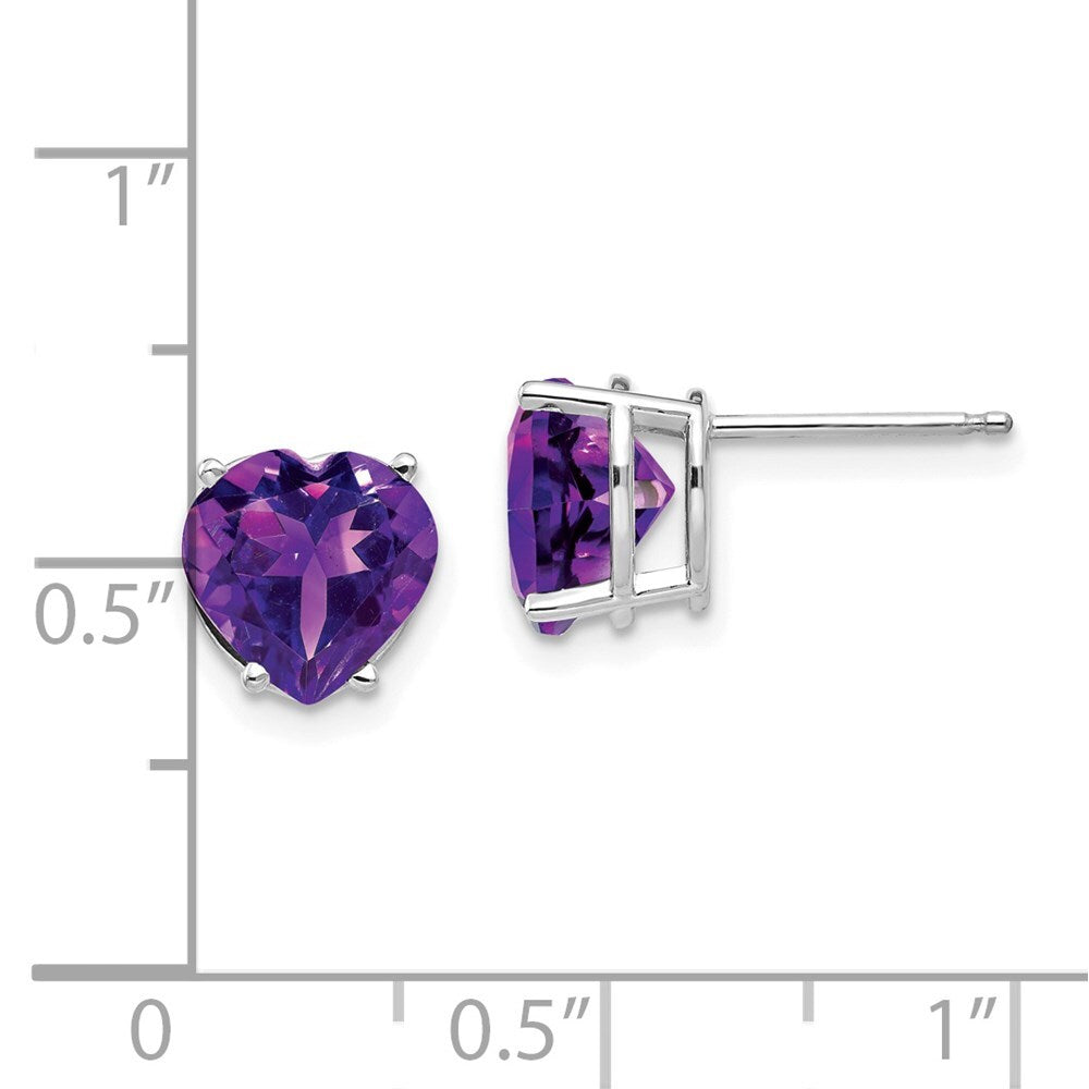 14k White Gold 8mm Heart Amethyst earring Gift for Women