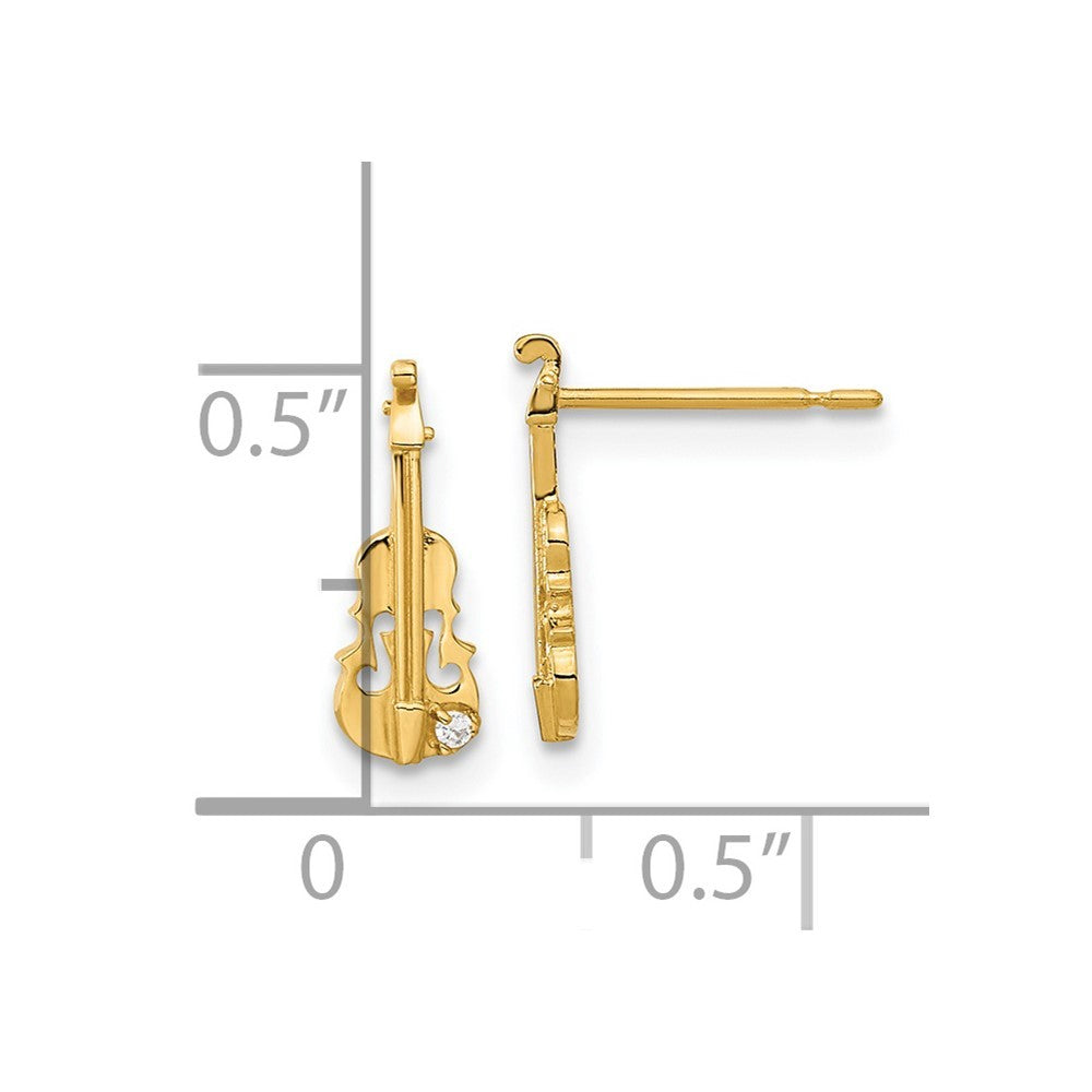 14k Yellow Gold Madi K CZ Children's Violin Post Earrings