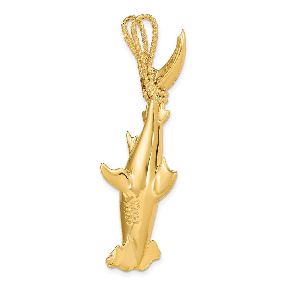 14k Yellow Gold 3-D Hammerhead Shark w Rope Bail Charm