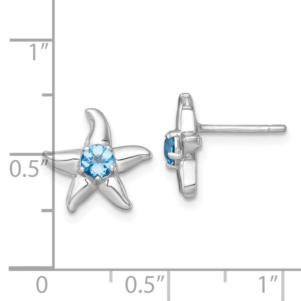 Sterling Silver Polished Round Light Swiss Blue Topaz Starfish Earrings