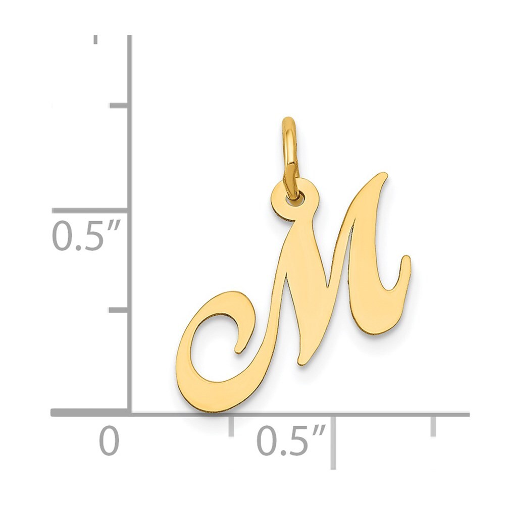14k Yellow Gold Small Fancy Script Letter M Initial Charm Pendant for Women
