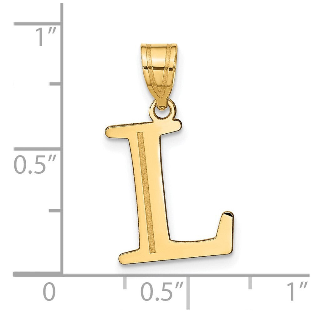 14k Yellow Gold Polished Etched Letter L Initial Pendant for Women