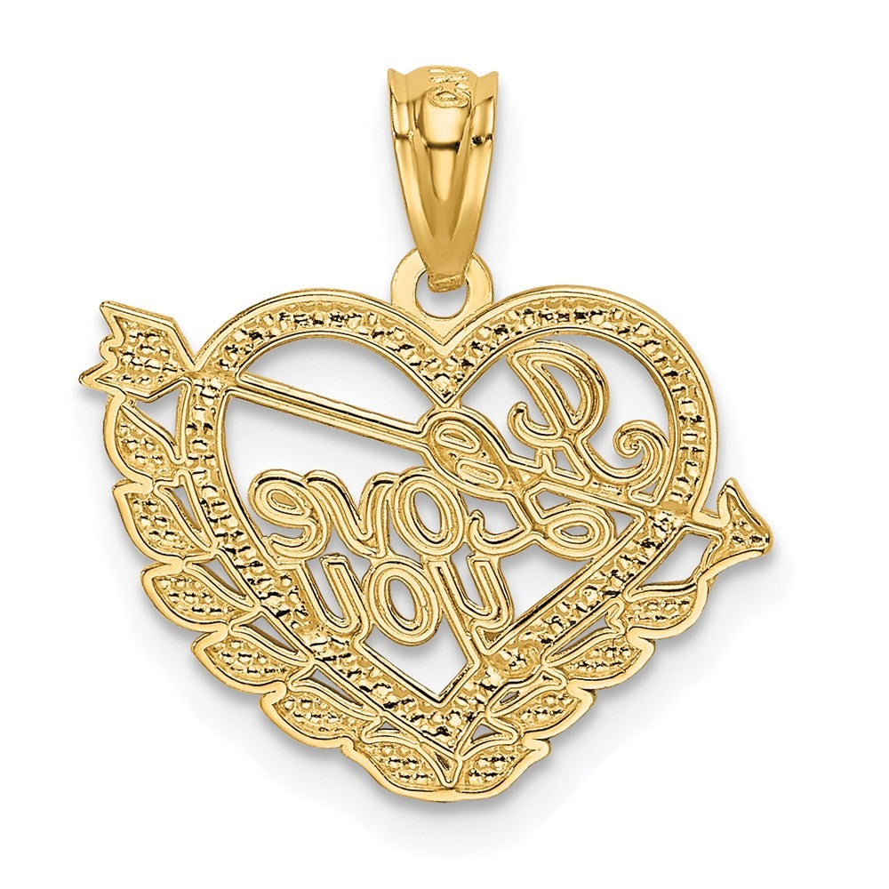 14k Yellow Gold and White Rhodium I LOVE YOU Heart and Arrow Pendant