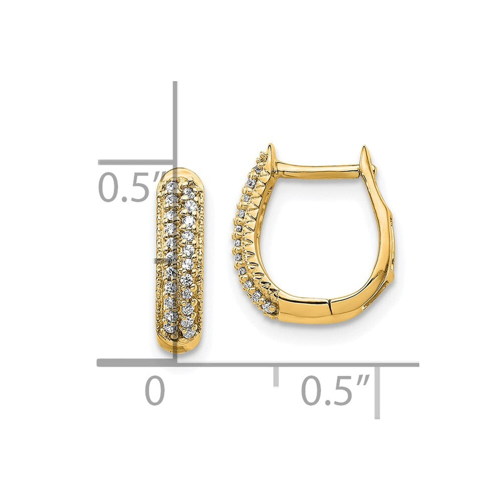 14k Yellow Gold Polished Diamond Hinged Hoop Earrings