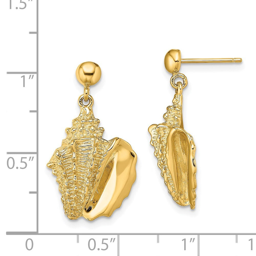 14k Yellow Gold 2-D Conch Shell Dangle Earrings