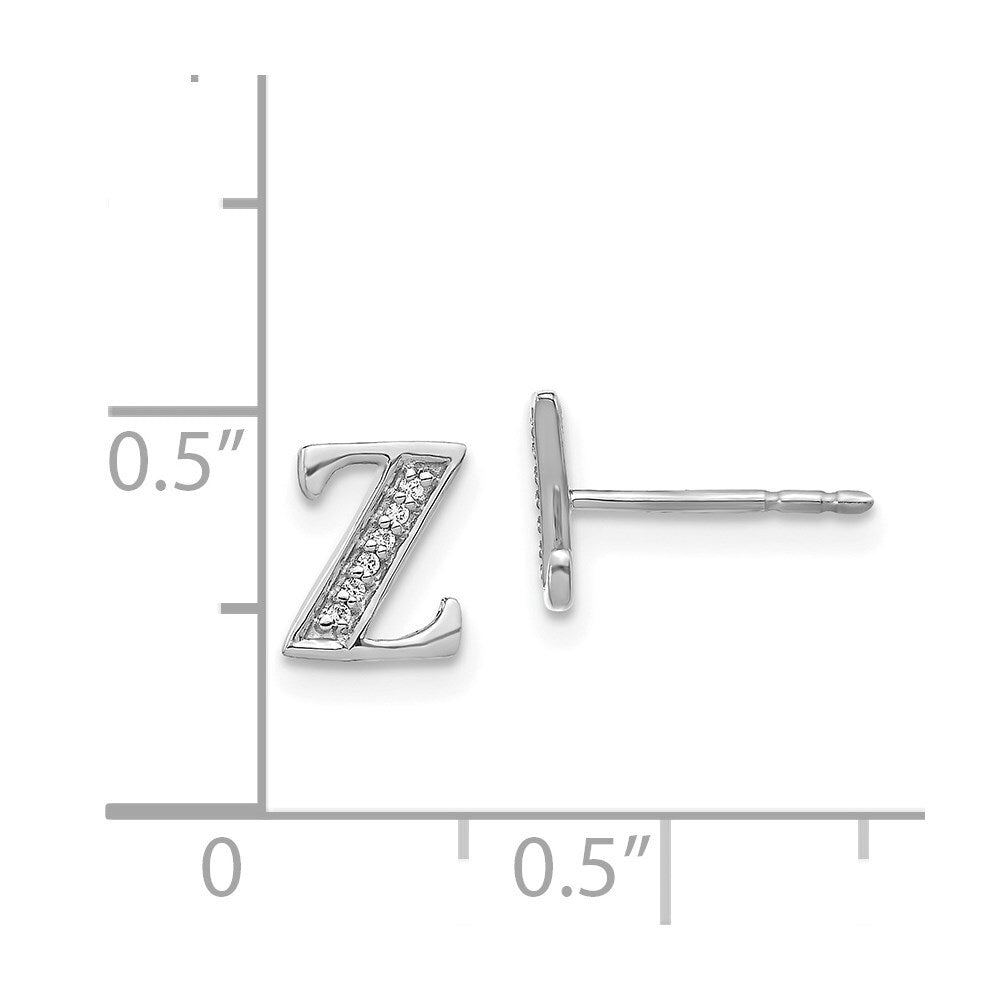 14k White Gold Diamond Initial Z Stud Earrings Gift for Women
