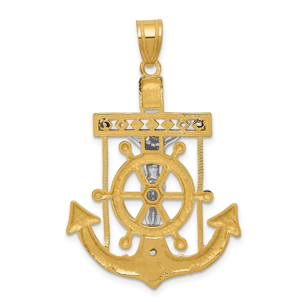 14k Two-Tone Gold Diamond-cut Mariner's Cross Pendant