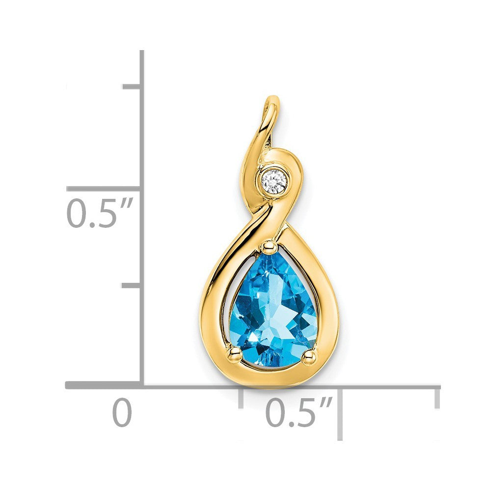 14k Yellow Gold 8x6mm Pear Blue Topaz and Diamond Chain Slide