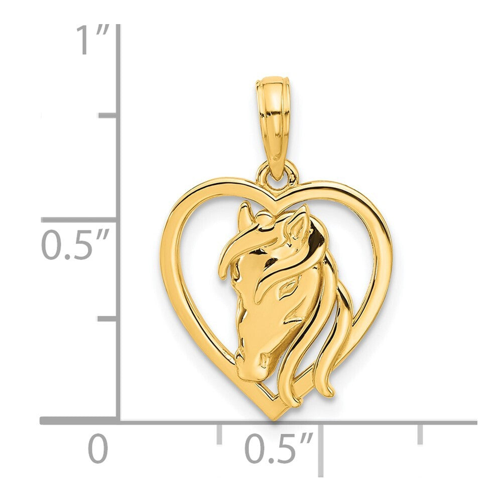 14k Yellow Gold Polished Horse Head In Heart Pendant for Women