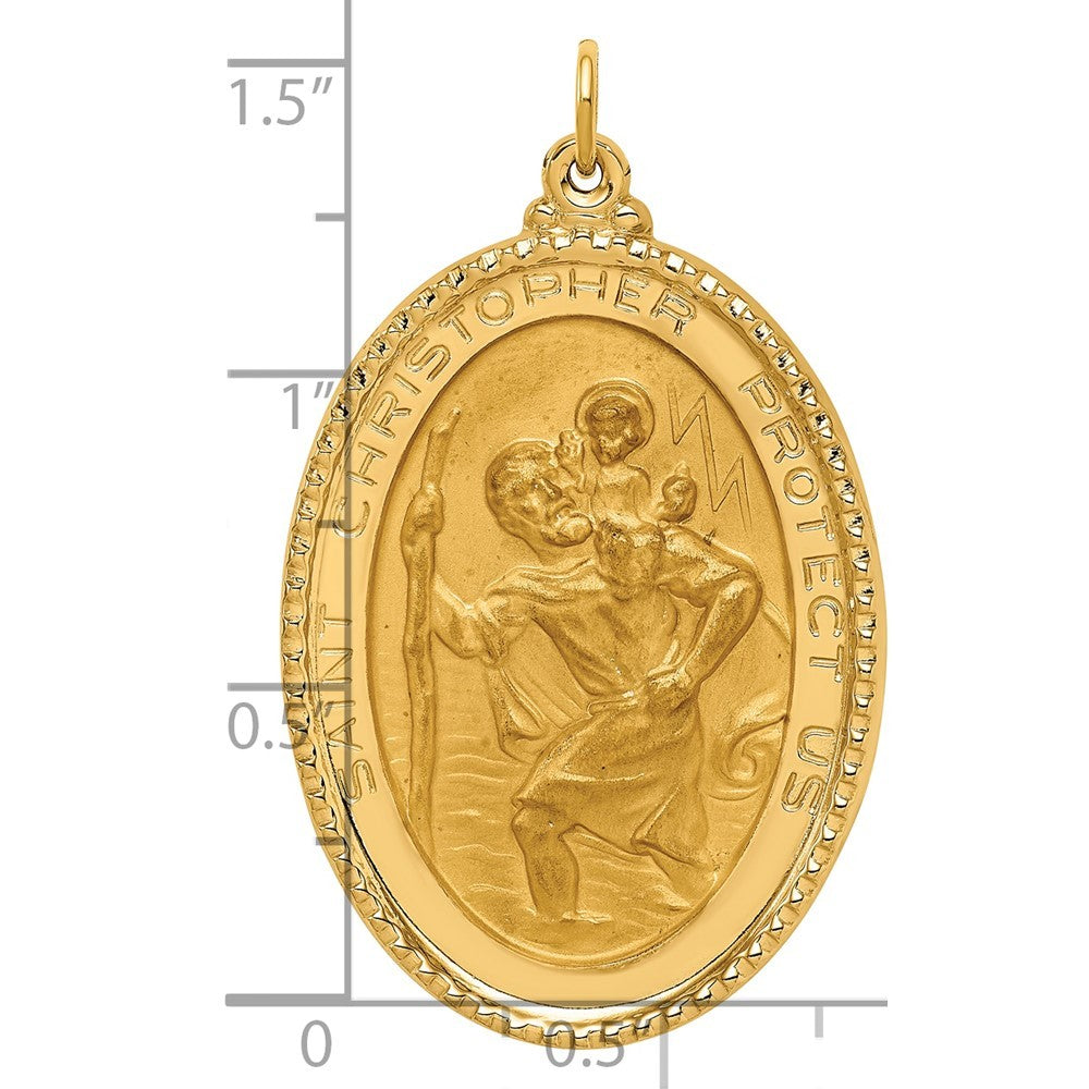 14k Yellow Gold Solid Polished Satin Beaded Edge St. Christopher Medal
