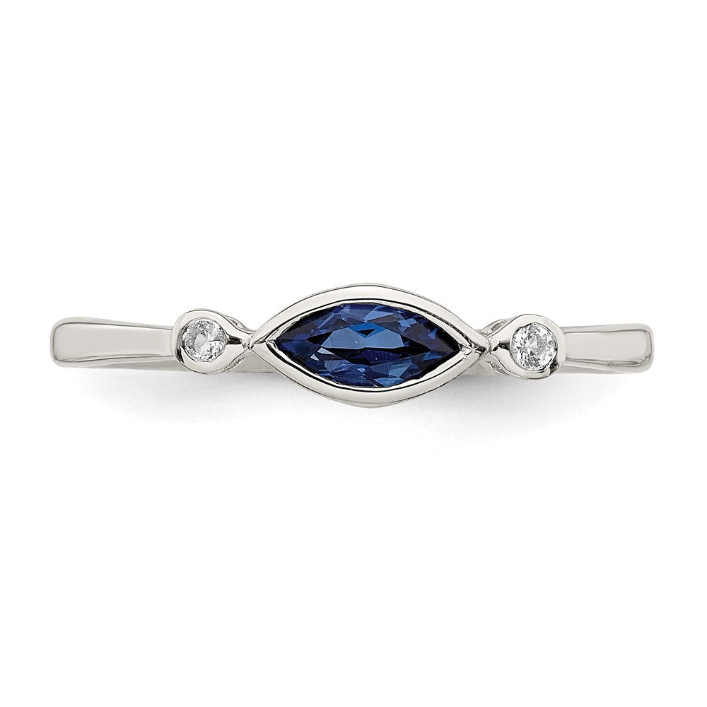 Sterling Silver Rhod-pltd Polished Created Sapphire/White Topaz Ring Size 6