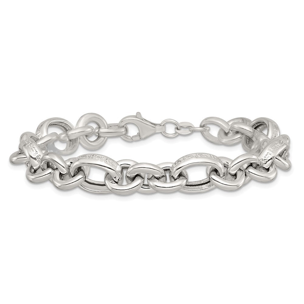 Sterling Silver Polished and Greek Key Links 7.5 inch Bracelet