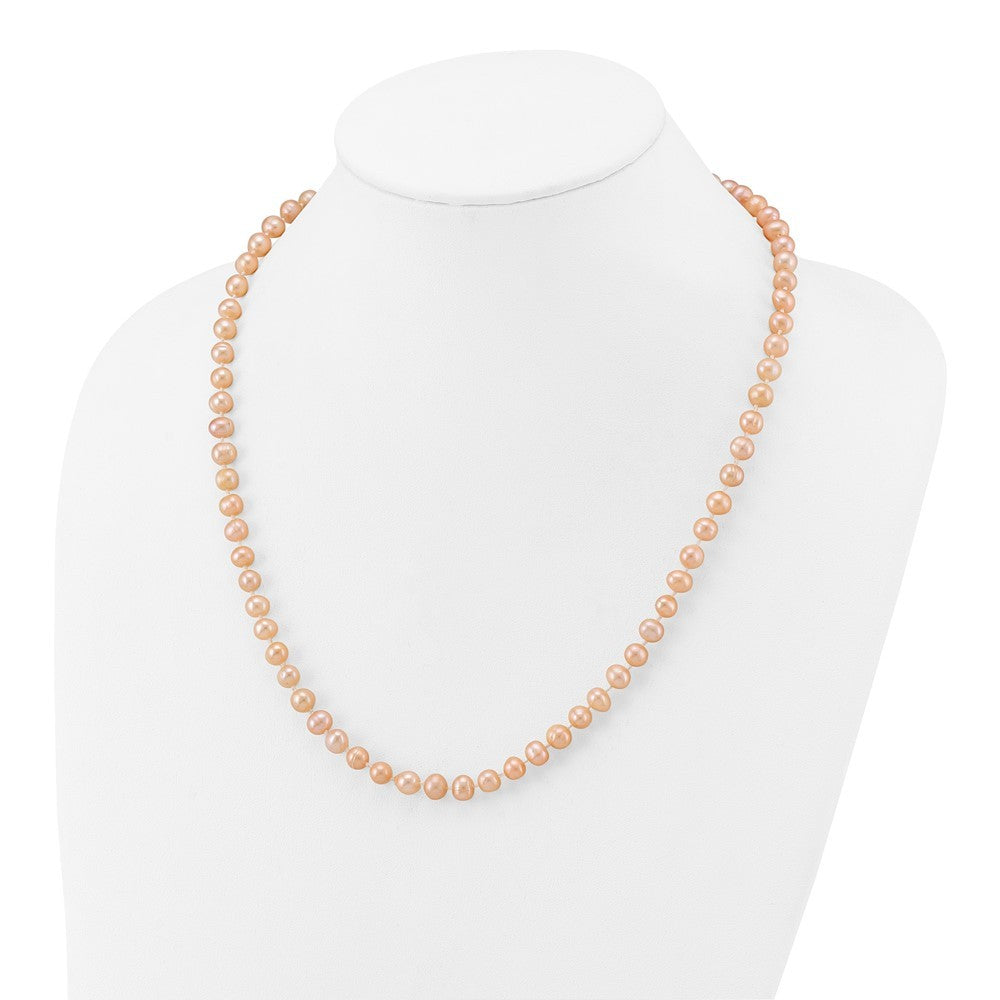 14k Yellow Gold 6-7mm Pink Near-Round Freshwater Cultured Pearl 20 inch Necklace