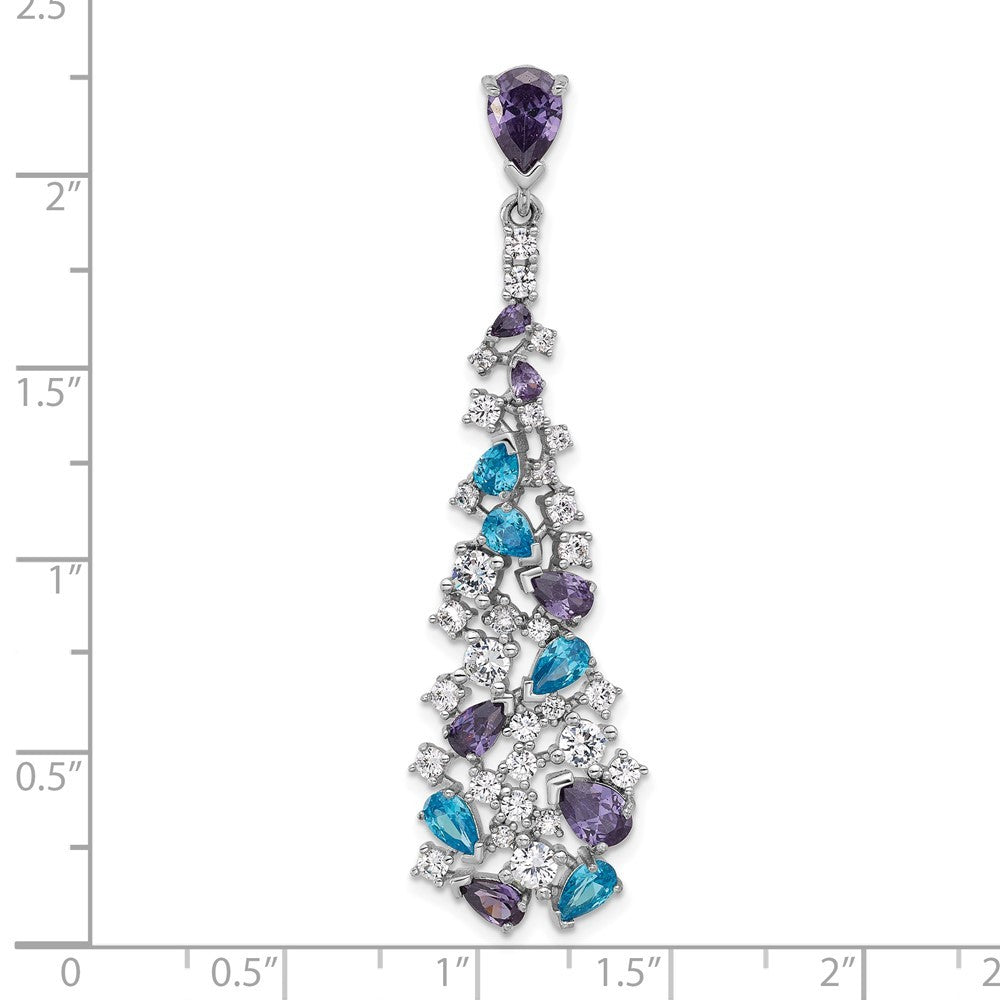 Sterling Silver Polished White Blue Purple Cubic Zirconia Teardrop Pendant