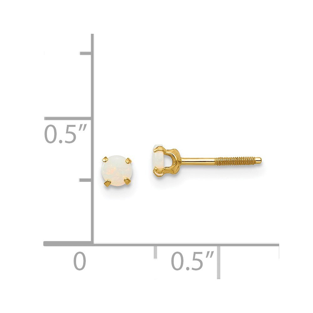 14k Yellow Gold 3mm Opal Stud Earrings Gift for Women