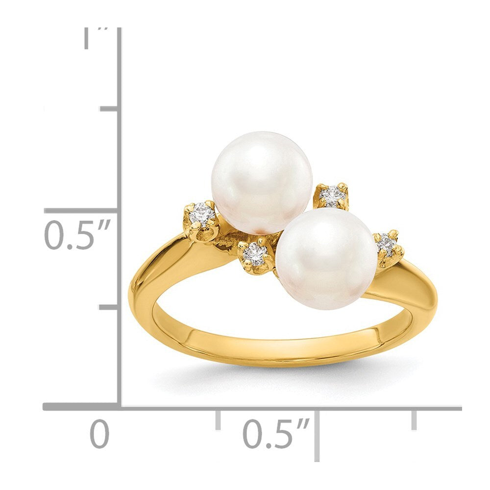 14K Yellow Gold 6mm FW Cultured Pearl AA Diamond ring