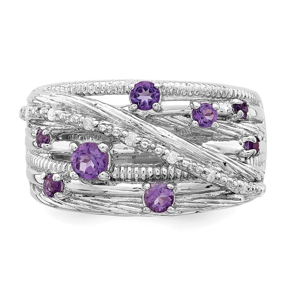 Sterling Silver Rhodium-plated Polished Amethyst and Diamond Ring Size 6