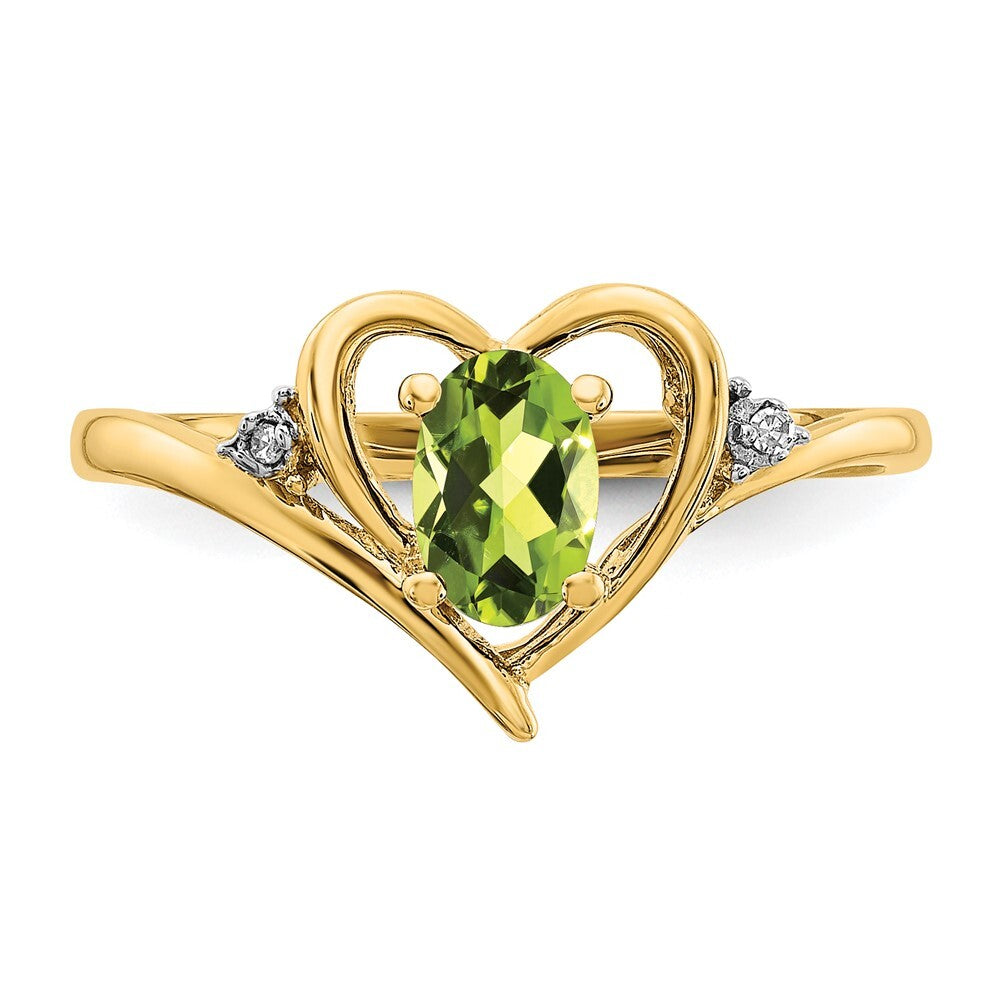 14K Yellow Gold Peridot and Diamond Heart Ring