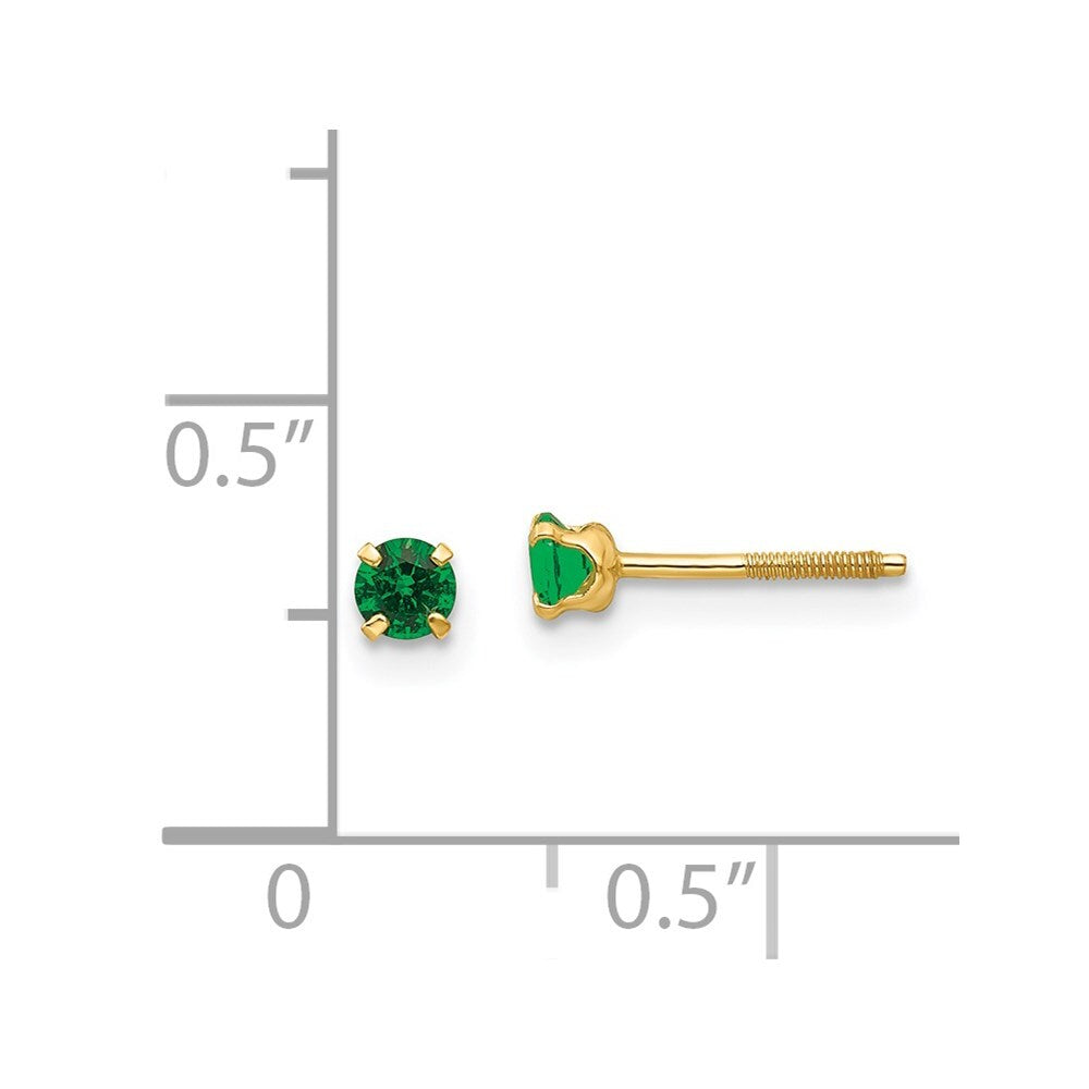 14k Yellow Gold 3mm Imitation Emerald Birthstone Stud Earrings (May)