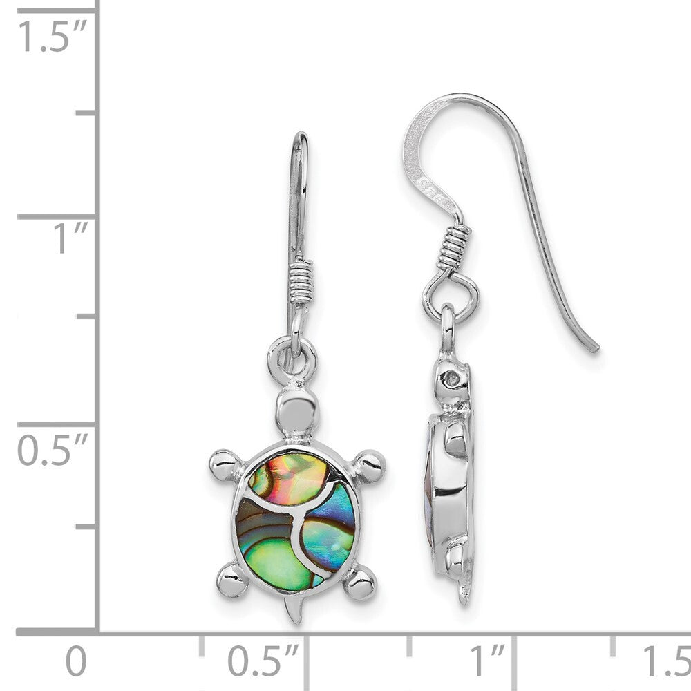 Sterling Silver Rhodium-plated Abalone Turtle Dangle Earrings