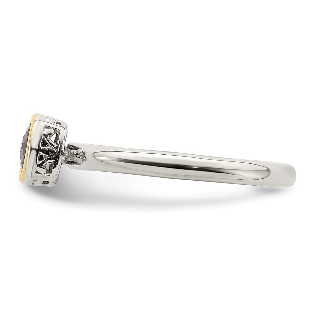 Sterling Silver Rhodium-plated with 14K Accent Polished Cushion-cut Garnet Ring