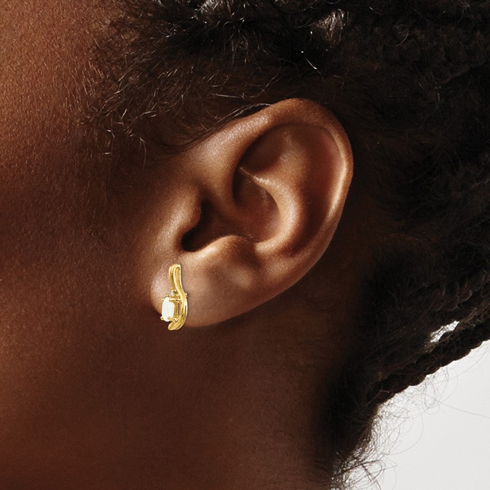 14k Yellow Gold Opal and Diamond Post Earrings