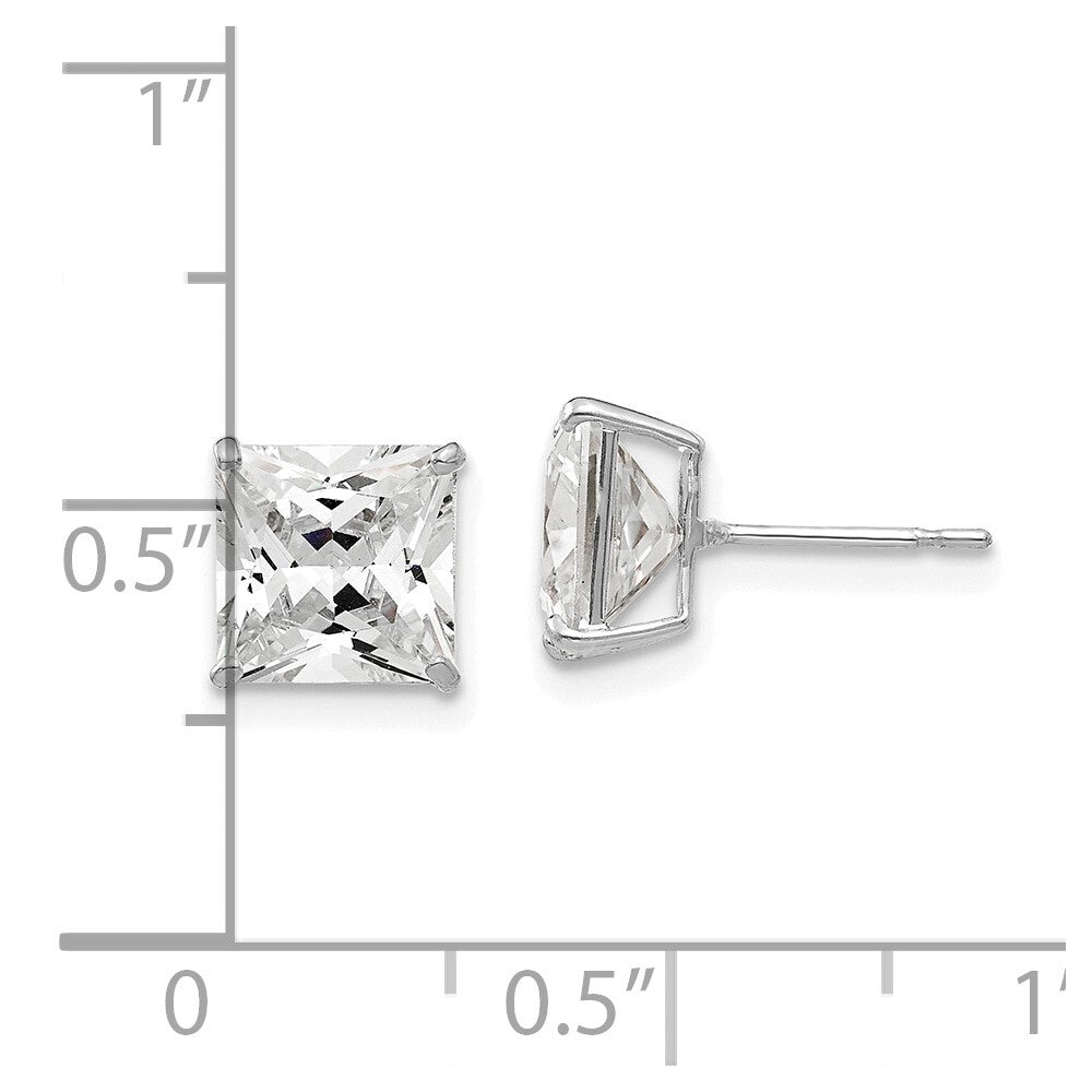 14k White Gold 7mm Square Cubic Zirconia Stud Earrings Gift for Women