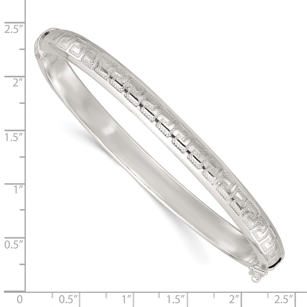Sterling Silver Polished and Textured 6.50mm Greek Key Hinged Bangle