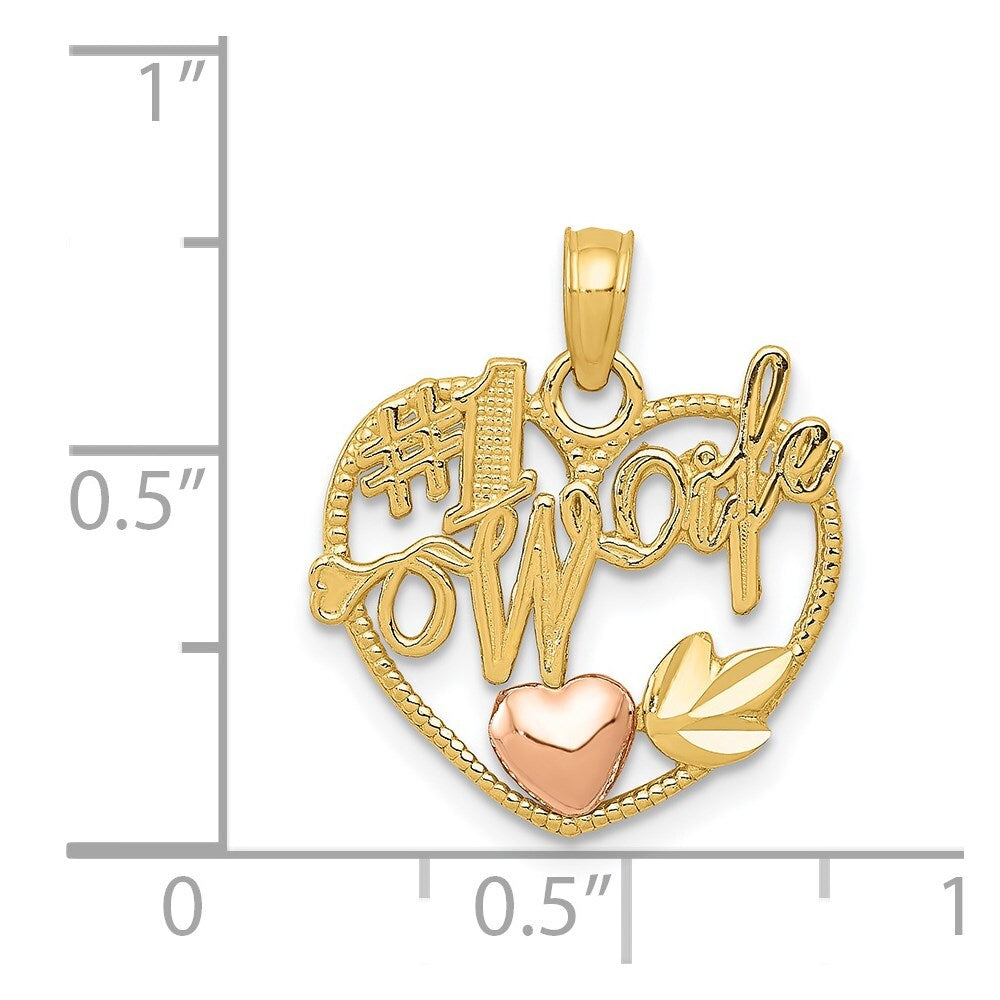 14k Two-tone Gold #1 WIFE in Heart with Heart Pendant for Women