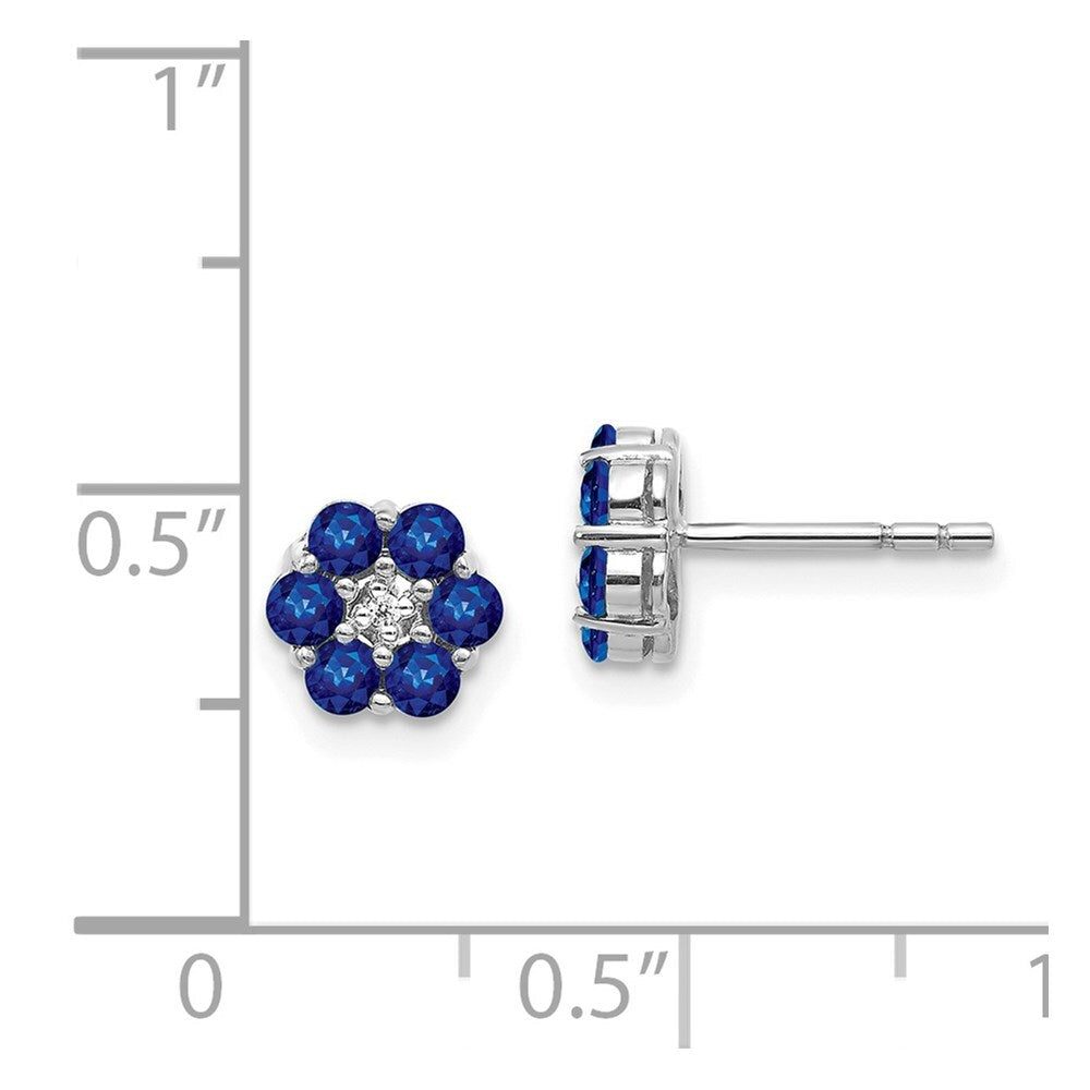 14k White Gold Polished Sapphire and Diamond Stud Earrings