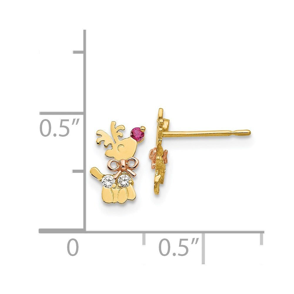 14k Yellow & Rose Gold Cubic Zirconia Children's Reindeer Stud Earrings