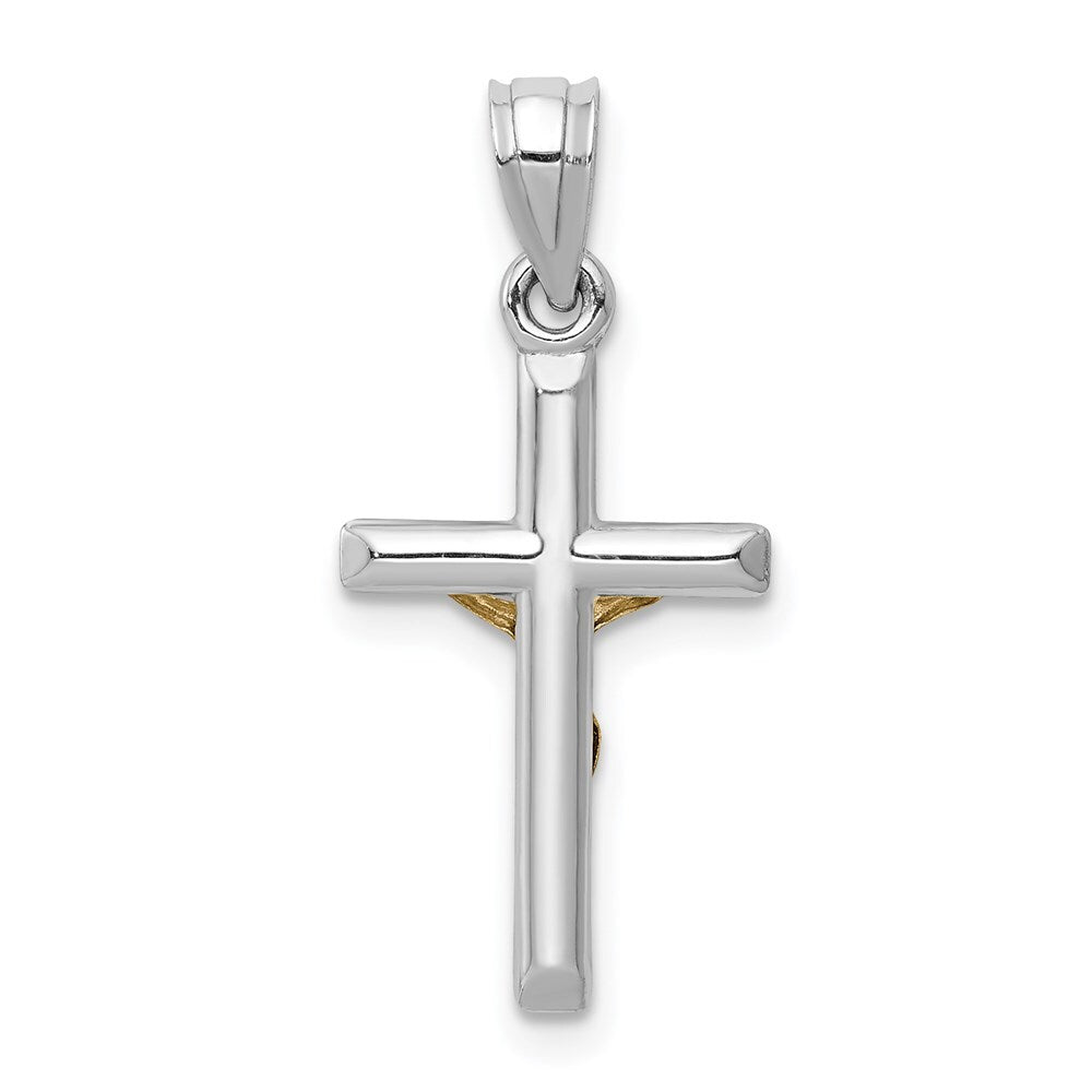 14k Two-tone Gold Hollow Crucifix Charm Pendant for Women