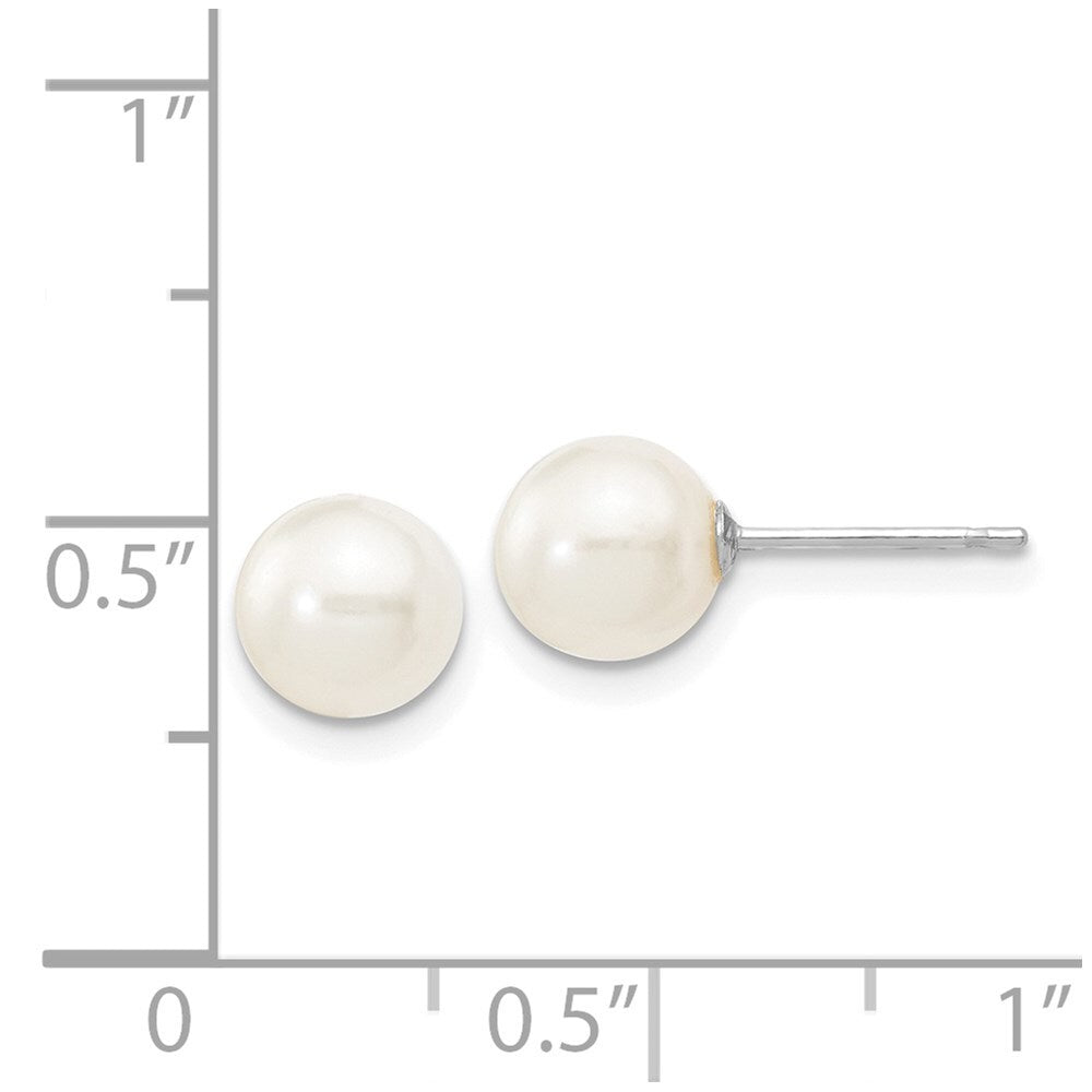 14k White Gold 6-7mm White Round Freshwater Cultured Pearl Stud Earrings