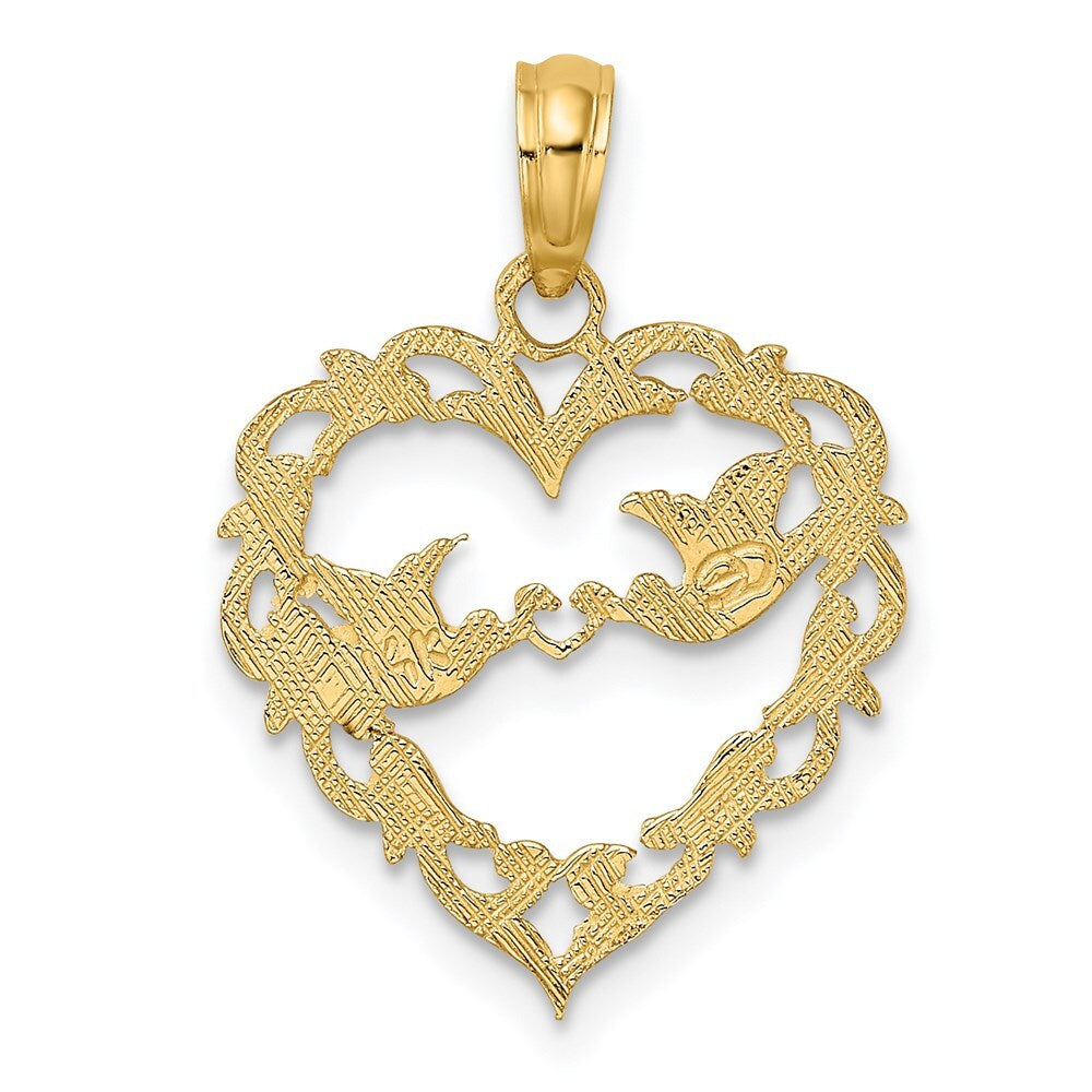 14k Yellow Gold Polished Love Birds in Heart Pendant for Women