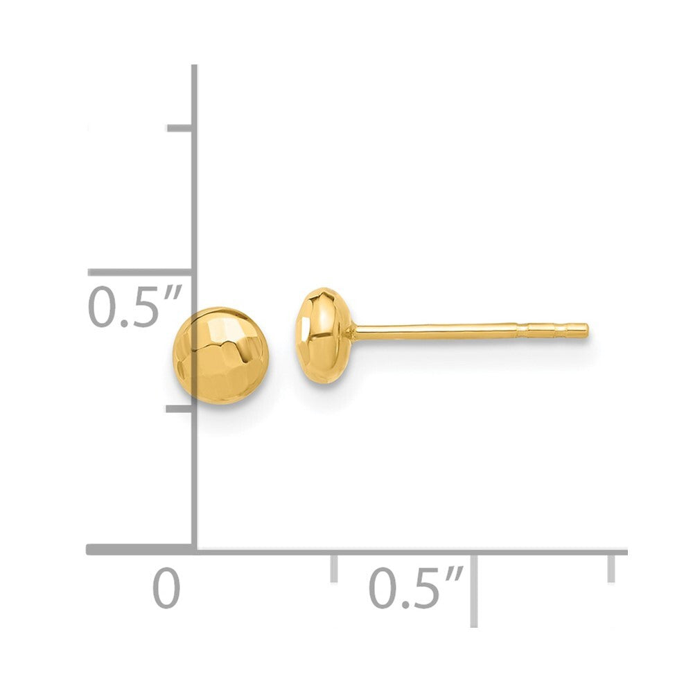 14k Yellow Gold Polished and Diamond-cut 4.5mm Button Stud Earrings
