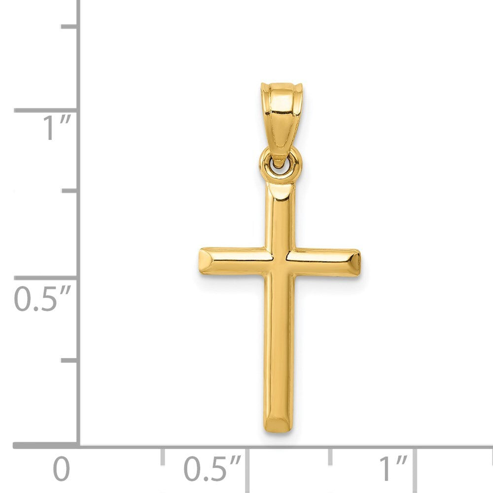 14k Yellow Gold Polished Hollow Cross Pendant for Women
