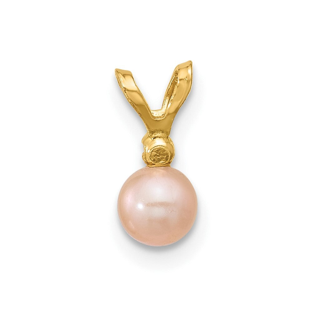 14k Yellow Gold 4-5mm Pink Near-Round Freshwater Cultured Pearl CZ Pendant