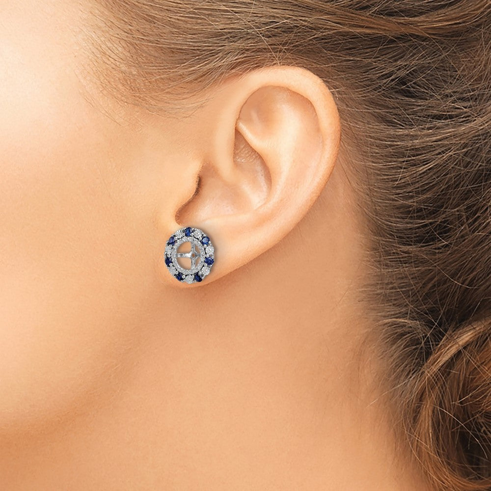 Sterling Silver Rhodium Created Sapphire Earring Jacket