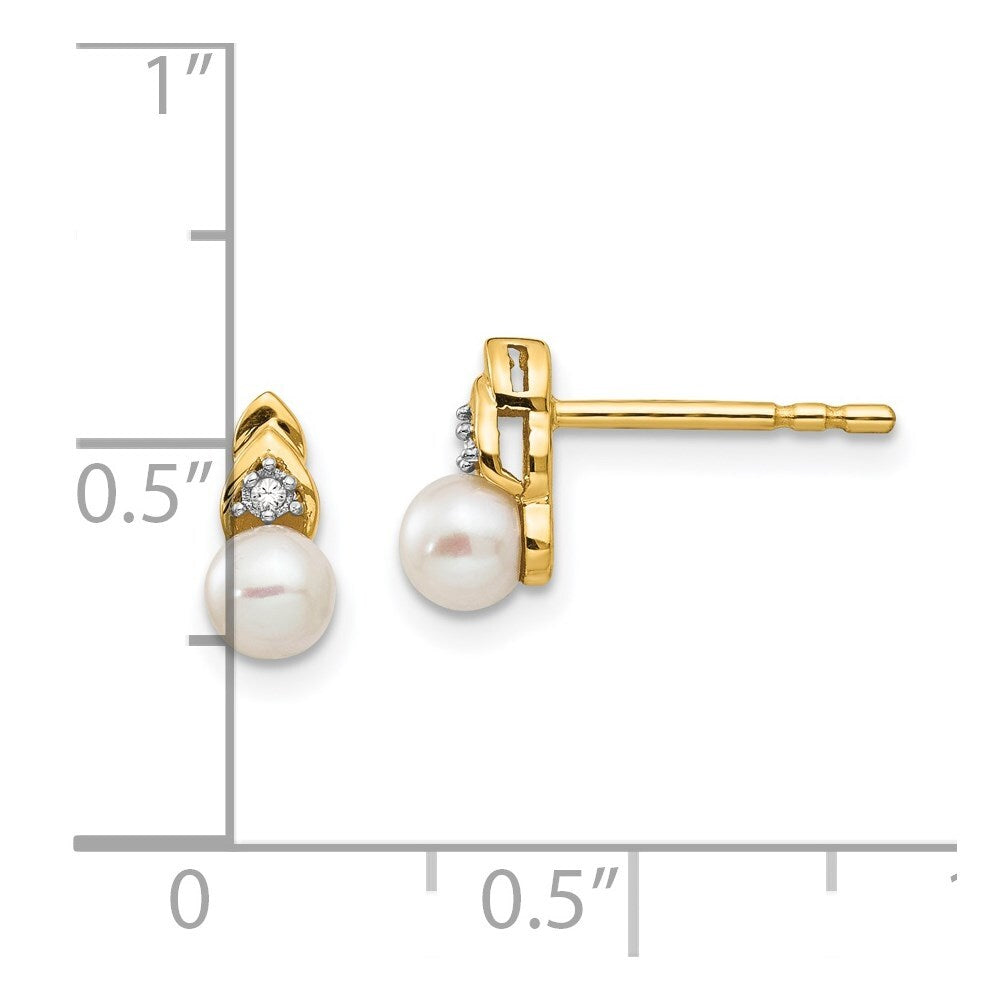 14k Yellow Gold FW Cultured Pearl and Diamond Stud Earrings Gift for Women