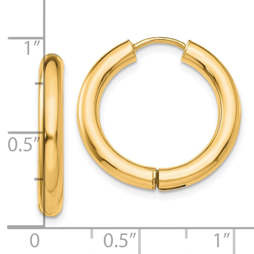 14k Yellow Gold Polished Hinged Hoop Earrings Gift for Women