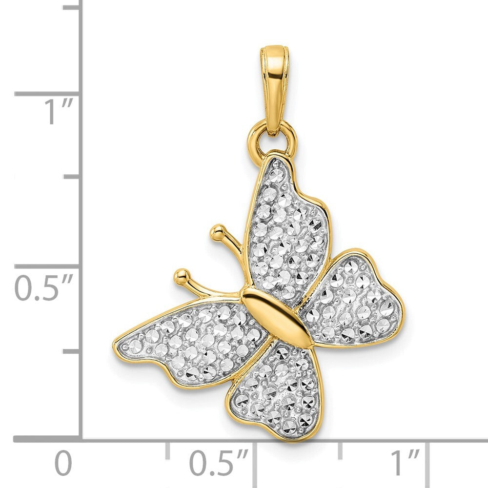 14k Yellow Gold and White Rhodium Diamond-cut Fancy Butterfly Pendant for Women