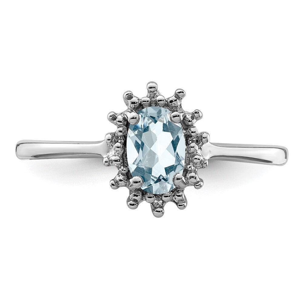 Sterling Silver Rhodium Aquamarine Diamond Ring Size 8