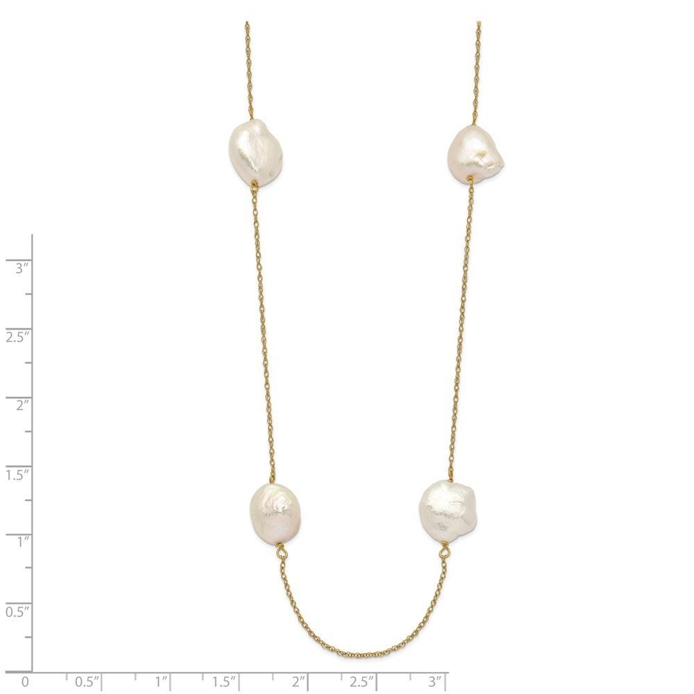 14k Yellow Gold 10-11mm White Keshi Cultured Pearl 7-Station Necklace 20"