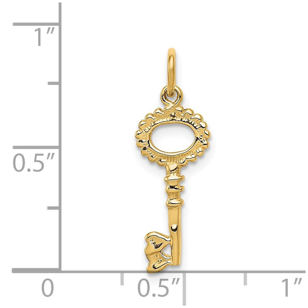 14k Yellow Gold Polished Key Charm Pendant for Women