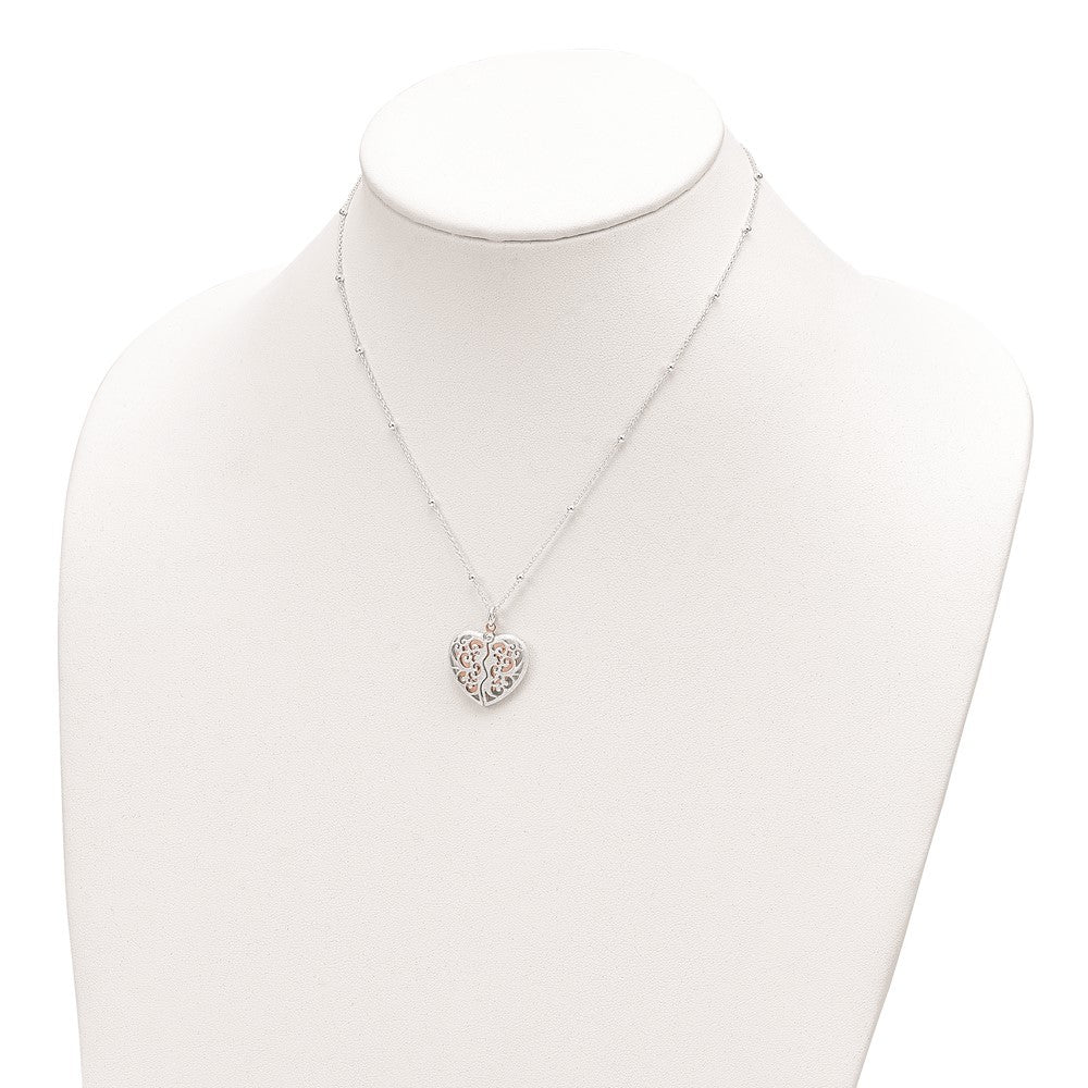 Sterling Silver & Rose-tone Polished Moveable Heart Necklace