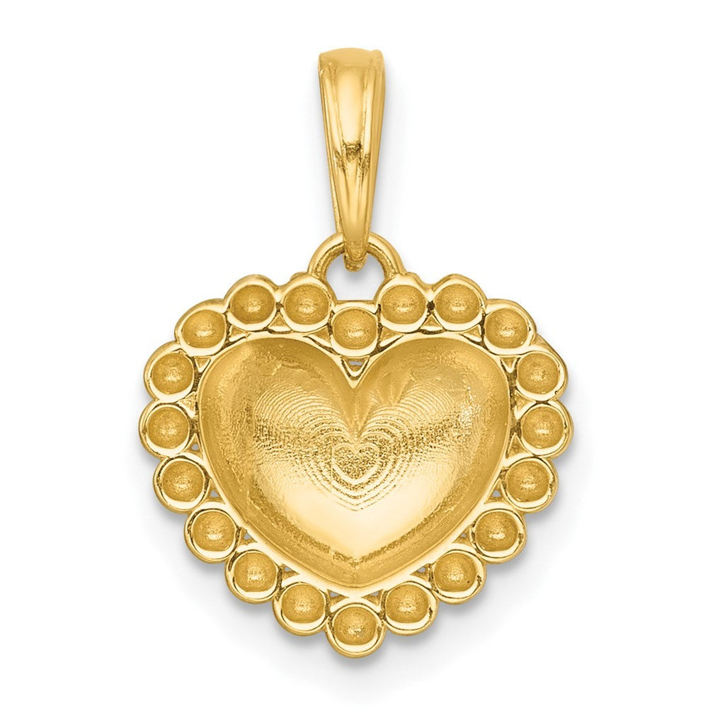 14k Yellow Gold with White Rhodium Polished Domed Heart Charm Pendant